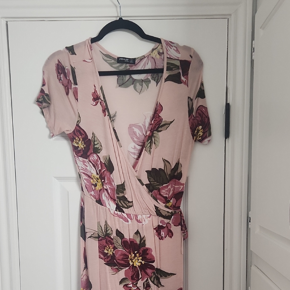 Floral Pink Wrap Dress Popular Basic